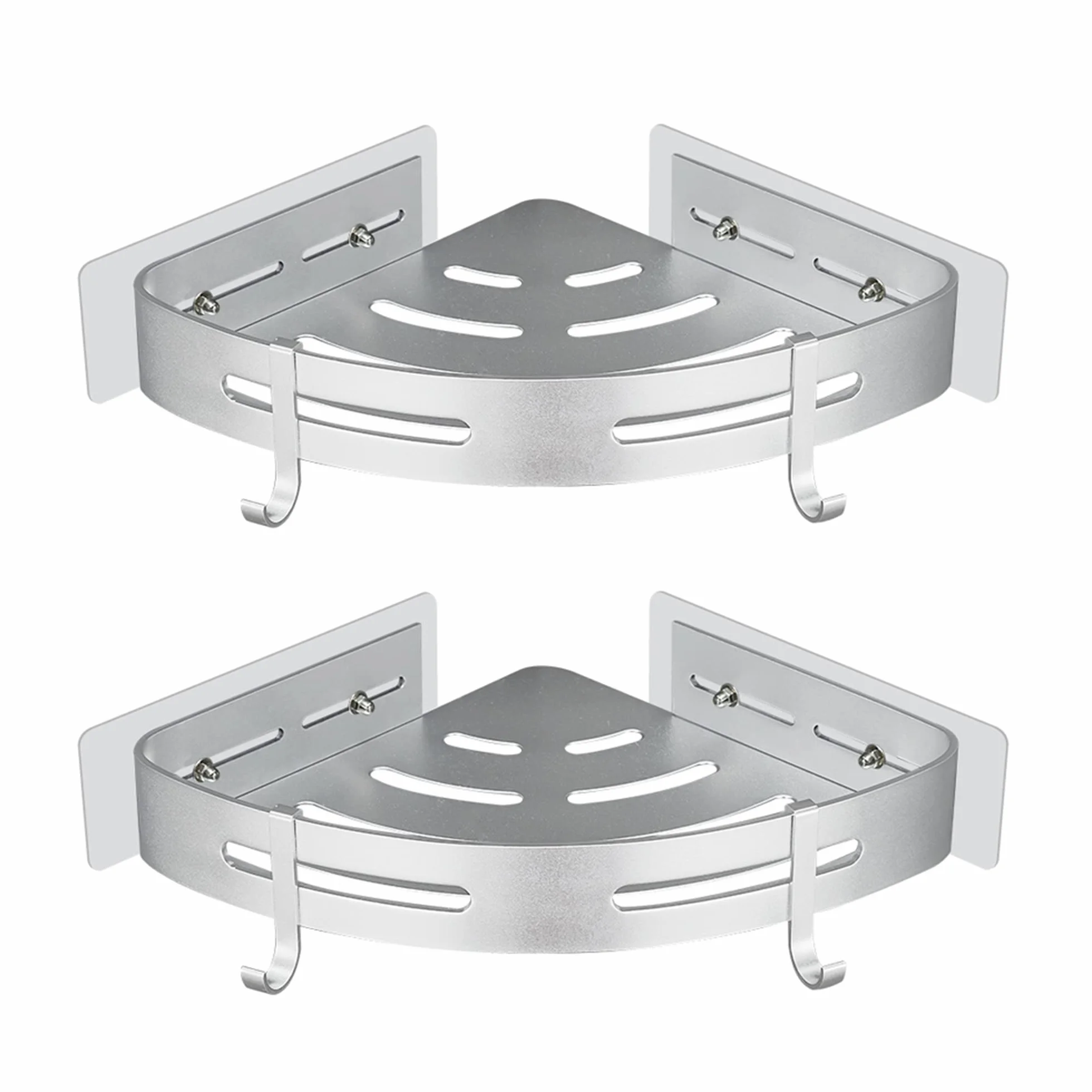 Duschablage Duschregal Ecke Ohne Bohren Duschkorb Wandmontage Klebepad Silber Aluminium 2 Stück Duschgel Shampoo Halterung Eckablage Eckregal für Dusche Bad Küche