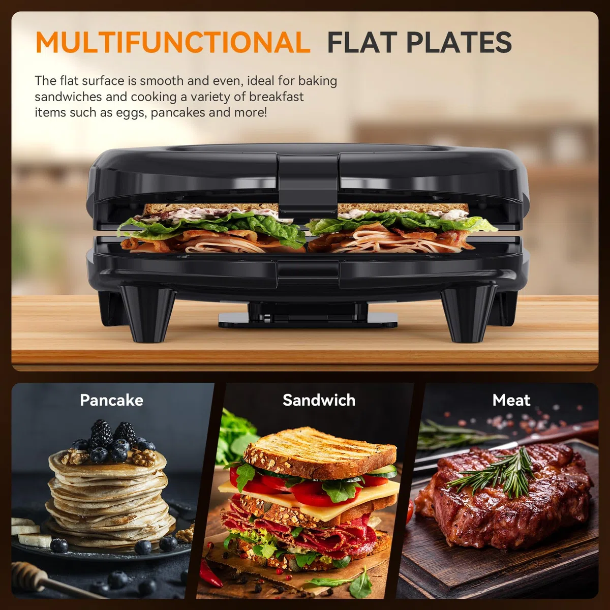 Snailar Sandwichtoaster, 2 Scheiben Sandwichmaker mit Flachplatten, Antihaft, Kühler Griff, 750W, Schwarz