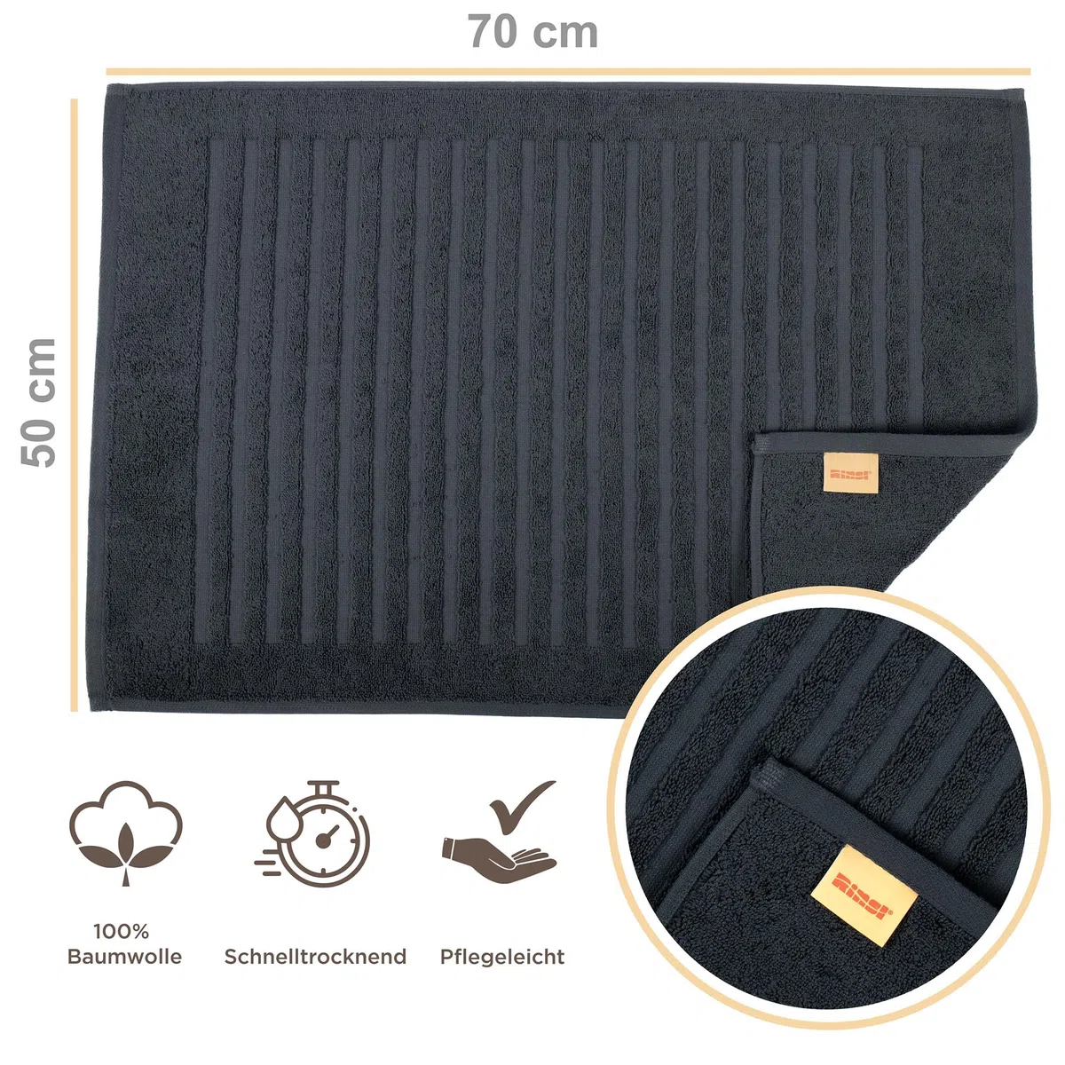 Duschvorleger Badvorleger 2er Set | 100% Baumwolle Frottee 700 g/m² | Badematte Schnelltrocknend Maschinenwaschbar Wasserabsorbierend Dunkelgrau (Anthrazit Grau, 50 x 70 cm 2er Pack)