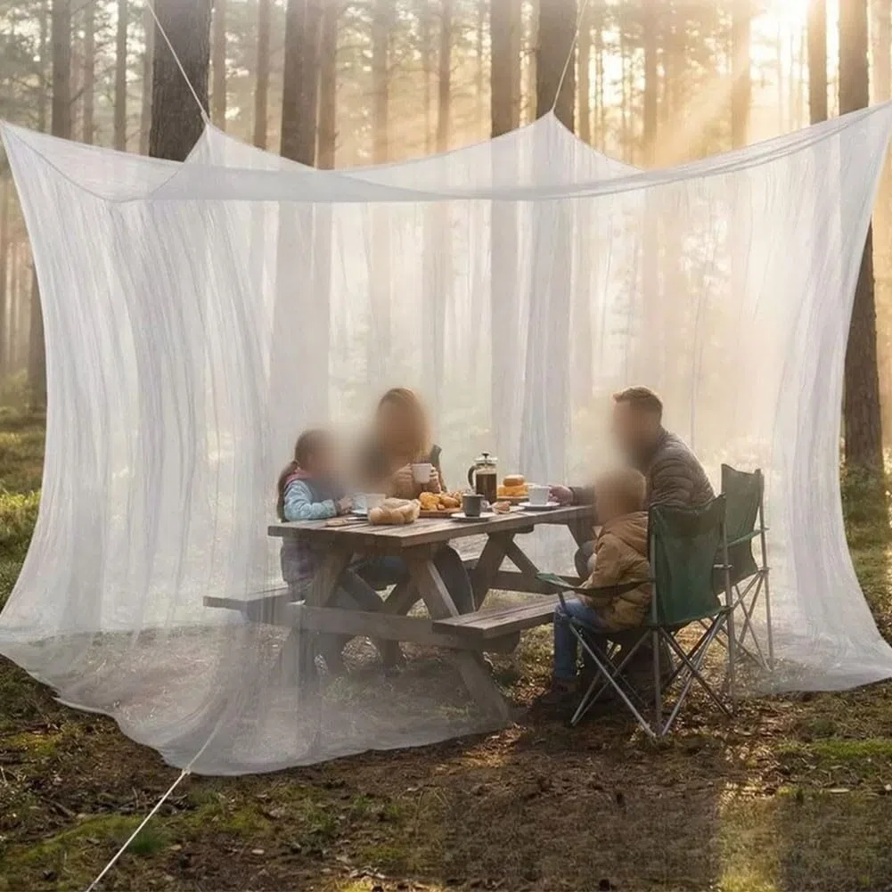 Quadratisches Bettnetz, 4 Ecken, Polyester-Netz für Insektenschutz, leicht, groß, Baldachin, für Outdoor, Camping, Reisen, passend für Doppelbett, Queen-Size-Bett, Weiß