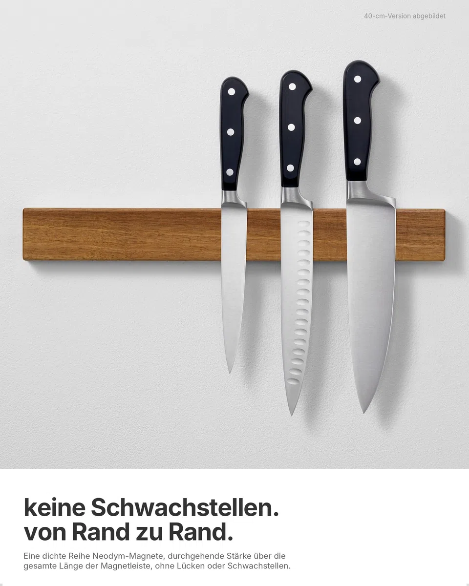LARHN Magnetleiste für Messer, Magnetischer Messerhalter Wand, Selbstklebend aus Akazienholz, 30 cm