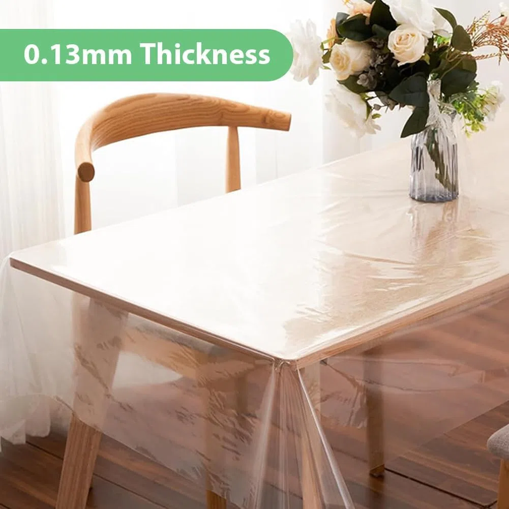 LOMUG Durchsichtige Tischdecke Abwaschbar, PVC Tischdecke Transparent, Tischfolie Transparent 0,13 mm Stark, Wasserdicht & Fettdicht, Schmutzabweisende Klarsichtfolie als Tischschutz (140x220cm)