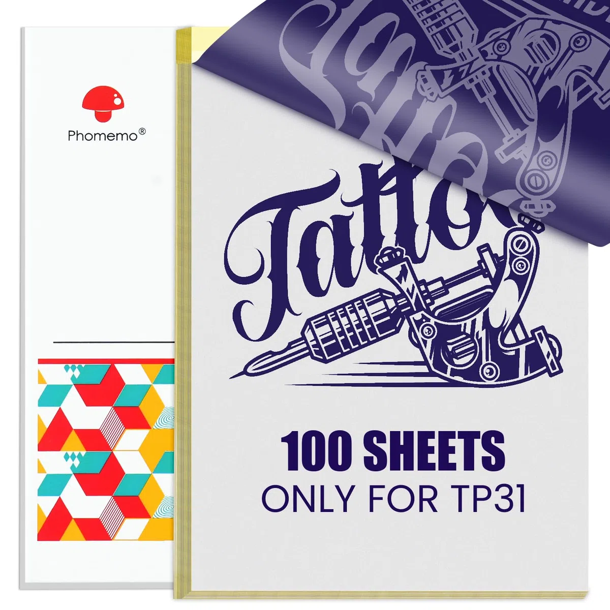 Phomemo TP31 Tattoo Transferpapier 100 Blätter, Tattoo Stencil Papier Kompatibel mit TP31 TP32 Tattoo Drucker, 80 * 133 mm (3.15" x 5.24") Size