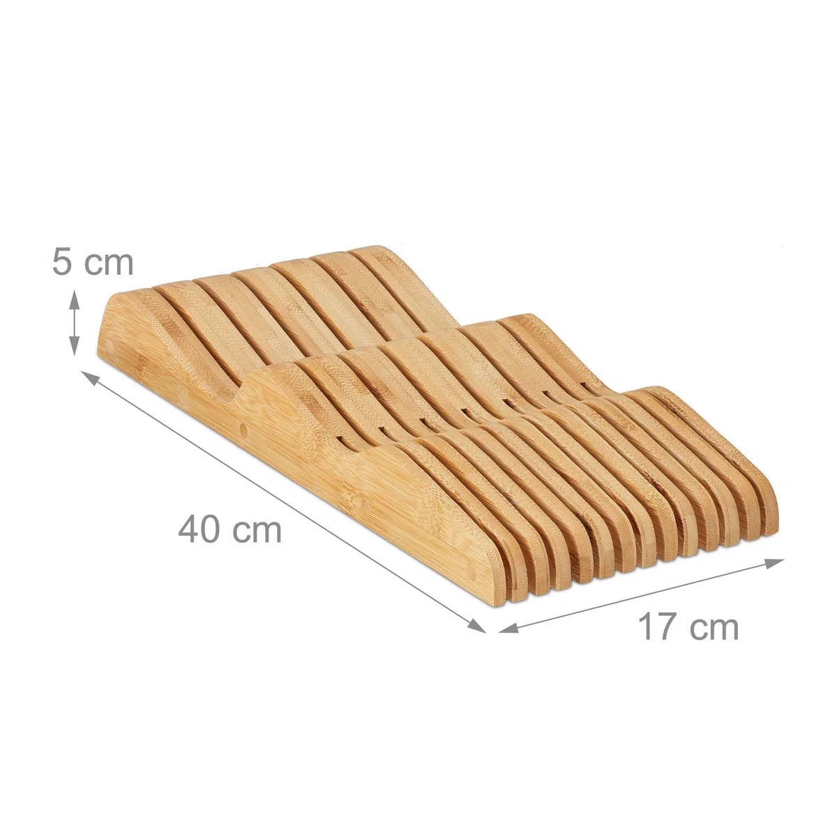 Relaxdays Messerblock Schublade, liegend, Bambus, für 13 Messer, HBT: 5x17x40 cm, Schubladeneinsatz, Natur, 10020296_61