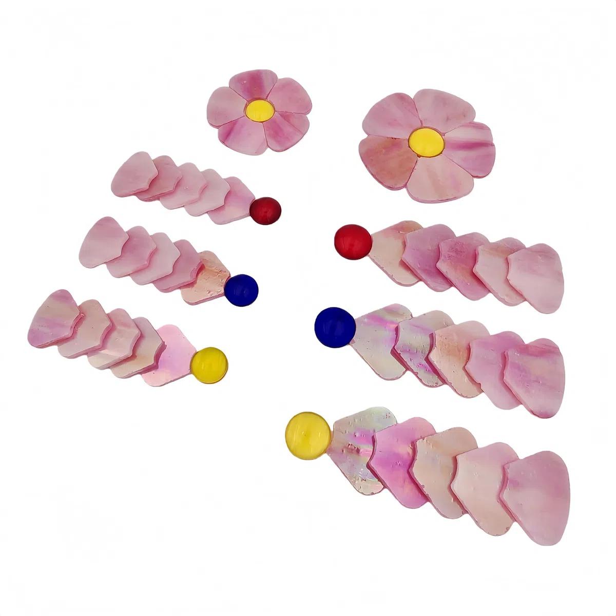 Glasblumen-Mosaikfliesen, 12 Stück Buntglas-Blumenmosaik-Stücke für Haus- und Gartendekoration, geeignet für DIY-Handwerke und Kunstprojekte. (Schillerndes Rosa)