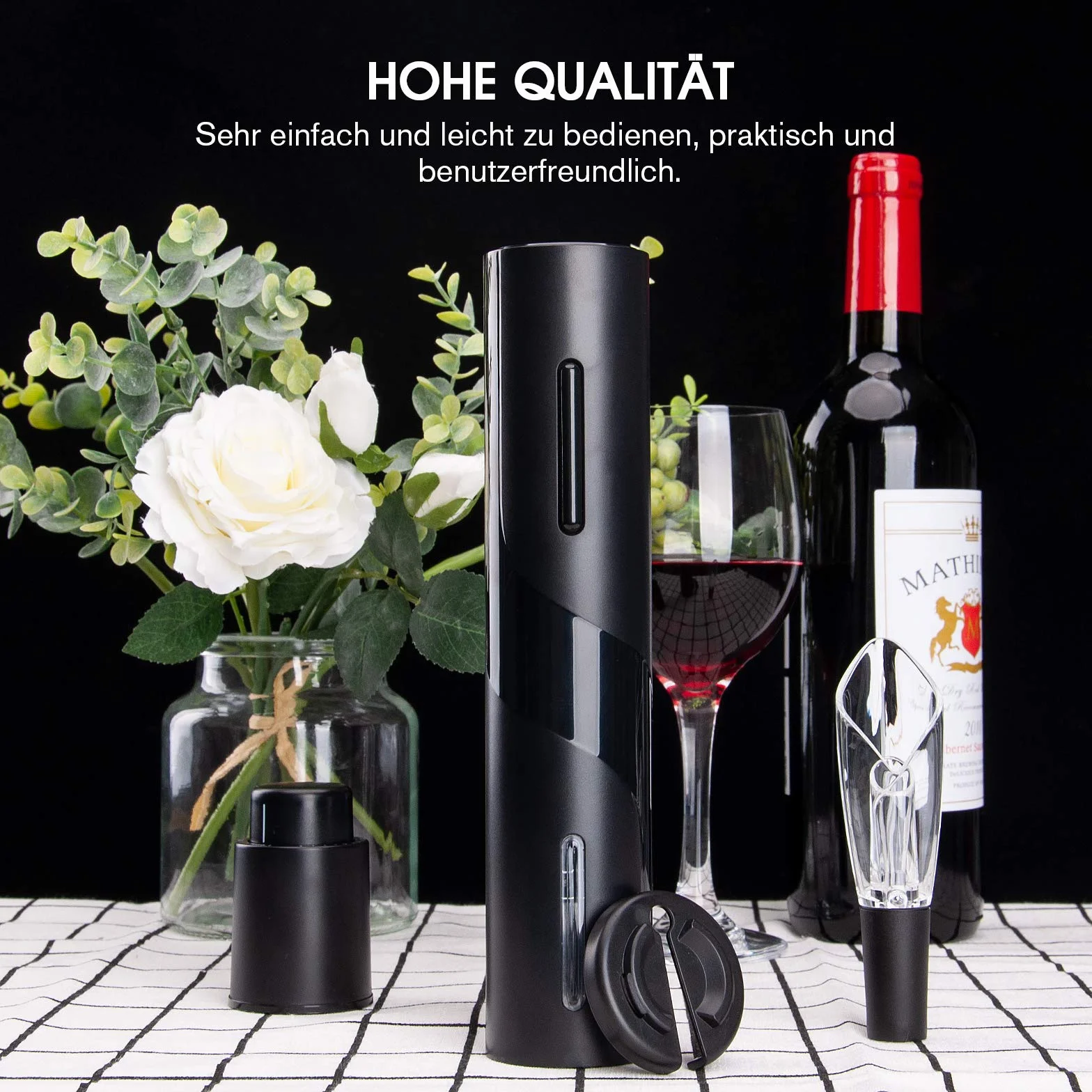 mafiti Elektrisches Weinflaschenöffner-Set, elektrischer Korkenzieher, automatischer Flaschenöffner, kabelloser Weinöffner, Weinflaschenöffner-Set inklusive Folienschneider, Weinausgießer und Vakuum-W
