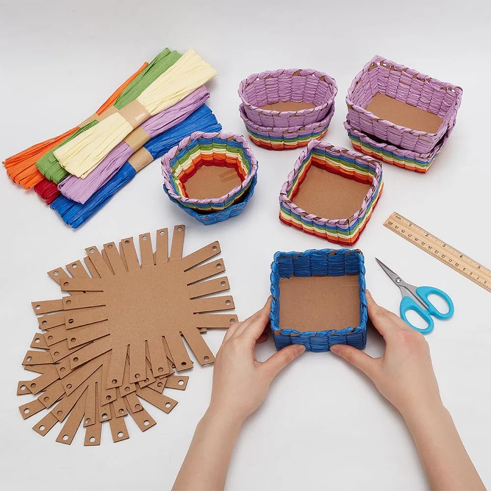 FREEBLOSS 15 Set Korbflechtset, Korbherstellungsset Für Anfänger, Kreative Geflochtene Schale, Bastkorb, Kunst Und Handwerksprojekte Mit Videoanleitung, Osterkorb Aktivitäten Für Ostereier
