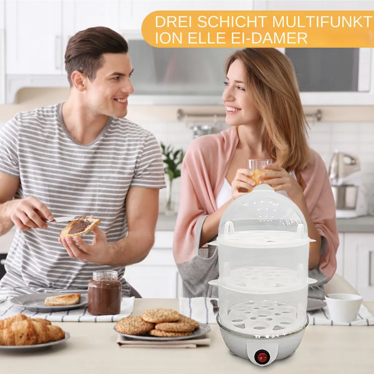3 Schichten 20 Eierkapazität Elektrischer Eierkocher Schneller Eierkochers Automatische Abschaltung Eierkochers Für Hartgekochte Eier Eierkocher Spezialgeräte (Weiß)