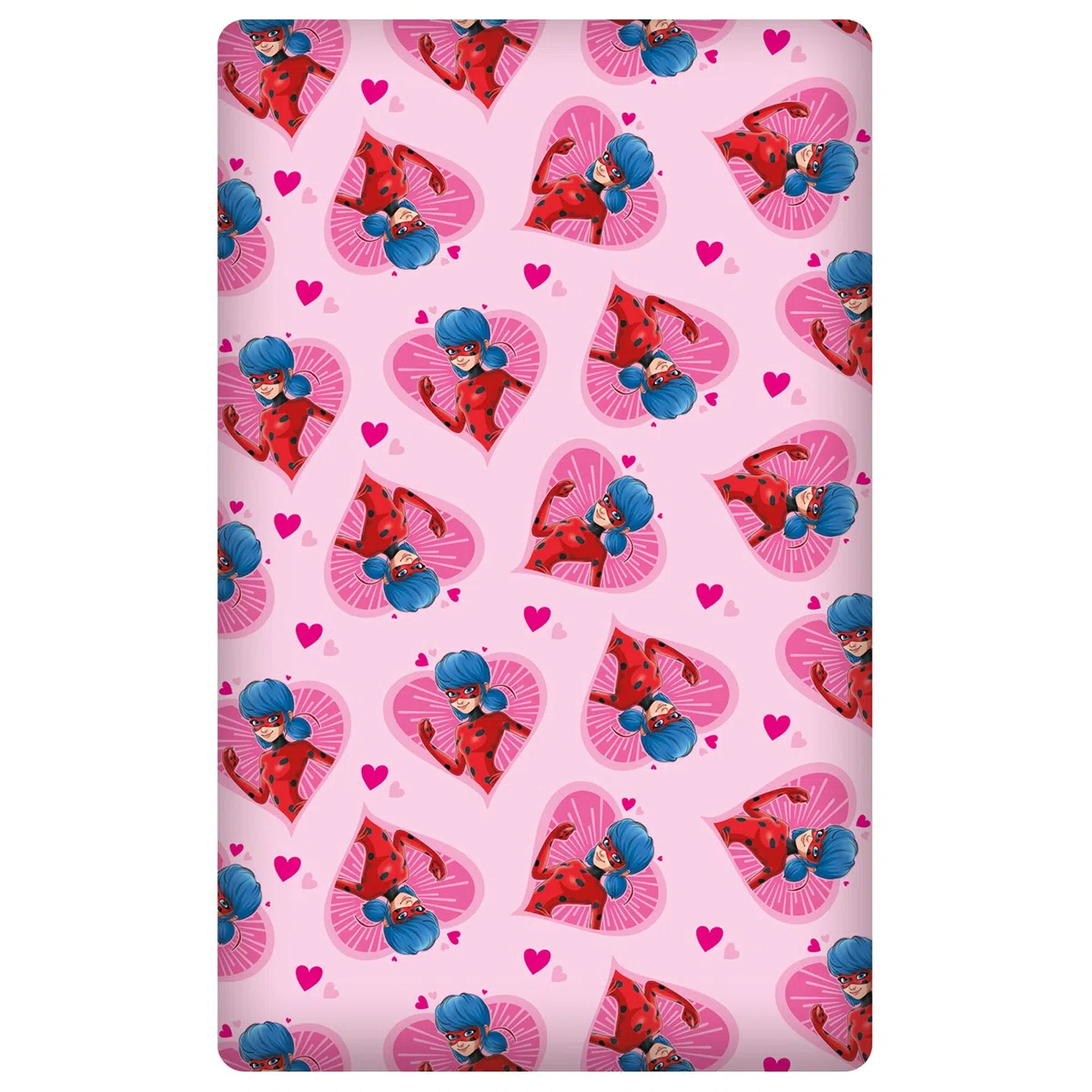 Miraculous Ladybug Spannbettlaken Herz Pink Rosa 90/100 cm x 190/200 cm 100% Baumwolle Marinette Adrien Cat Noir Paris Tikki Lady Bug Spannlaken Bettlaken Spannbetttuch Passend zur Bettwäsche