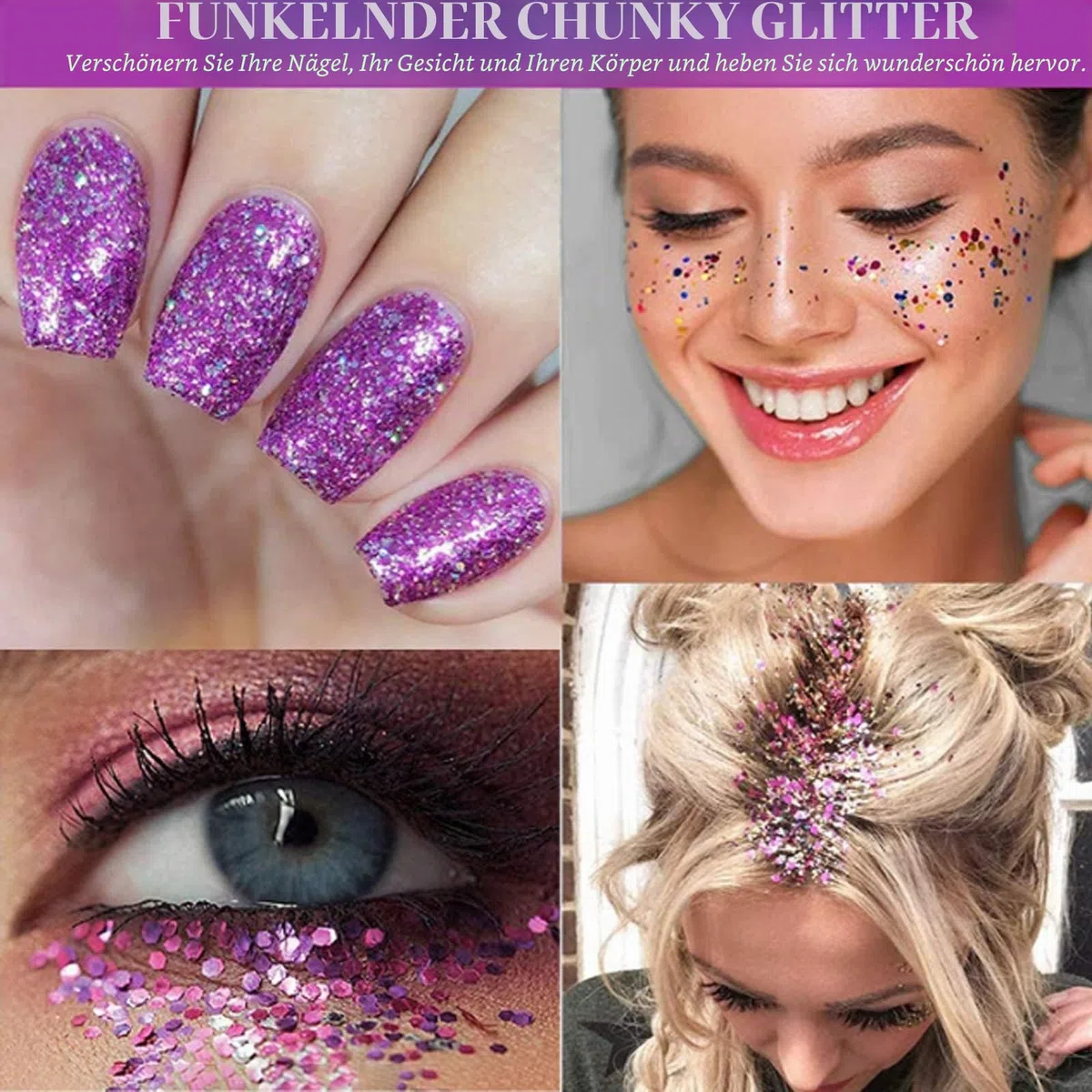 HEMOER 12 Farben holografische Pailletten 12SE, 144 g Pailletten für Gesicht, Kosmetikqualität, Pailletten für Körper, Haare, Epoxidharz, Festival-Party-Kunst und mehr -12 g/Flasche