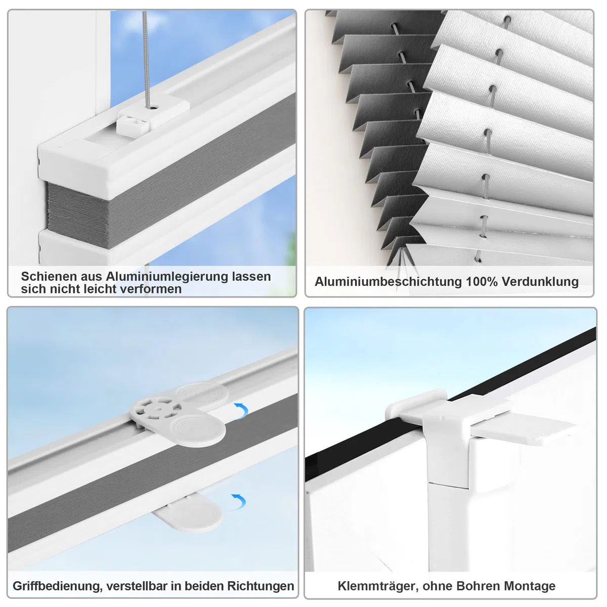 bobodeco Plissee ohne Bohren Verdunkelung Klemmfix, Grau 50x200 cm(BxH) Verdunklungsplissee Thermo Plissees 100% Verdunkelnd & lichtundurchlässig Plisseerollo für Fenster & Tür