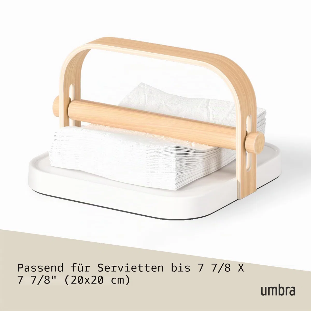 Umbra Bellwood Serviettenhalter, Serviettenspender aus Holz mit Beschwerer, 20x20cm, Weiss/Natur