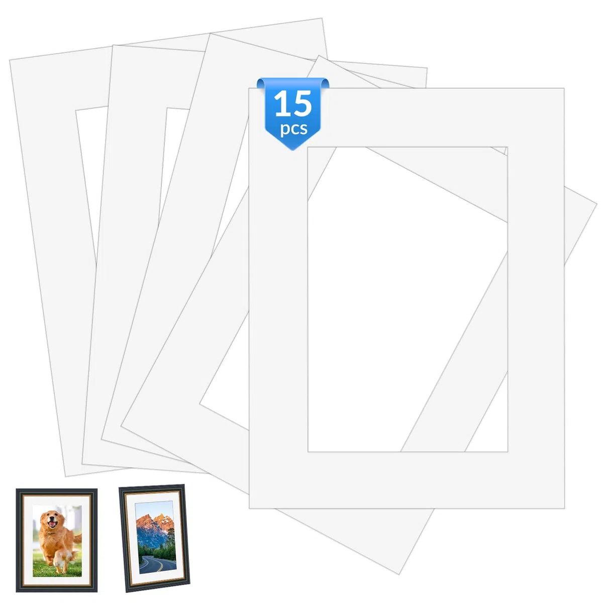 BOSCOW Passepartout-Karton Weiß, 20,3x15,3 cm Außenmaß, 15 Stück - Für Fotos, Postkarten (Innenmaß 14,5x9,5 cm, DIN A6)