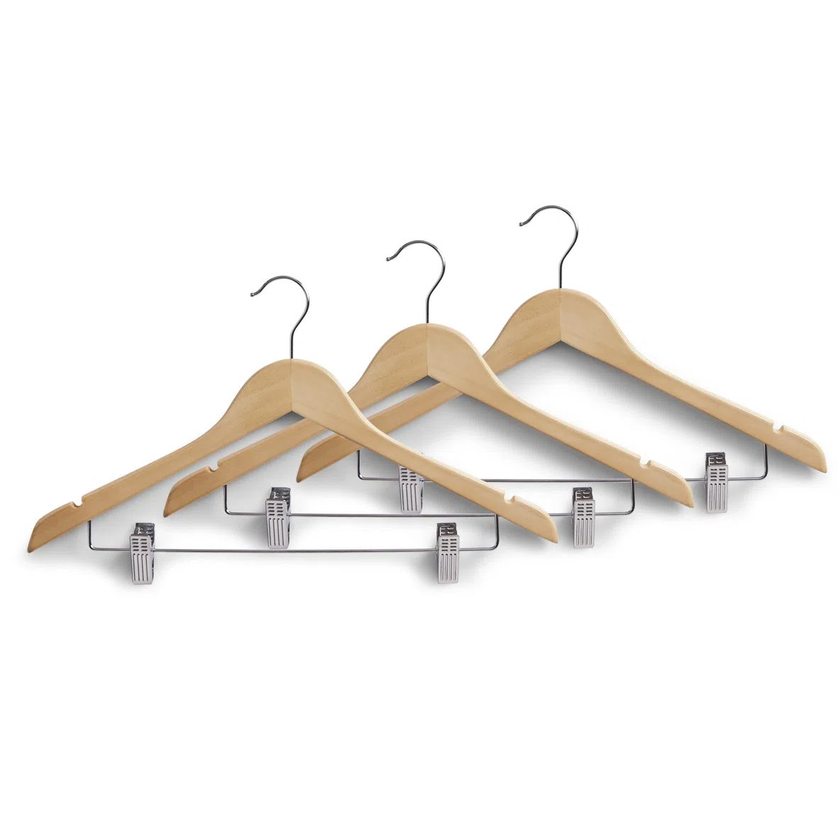Zeller 17114 Kleiderbügel mit Clips, 3-er Set, Länge 44.5 cm, Natur