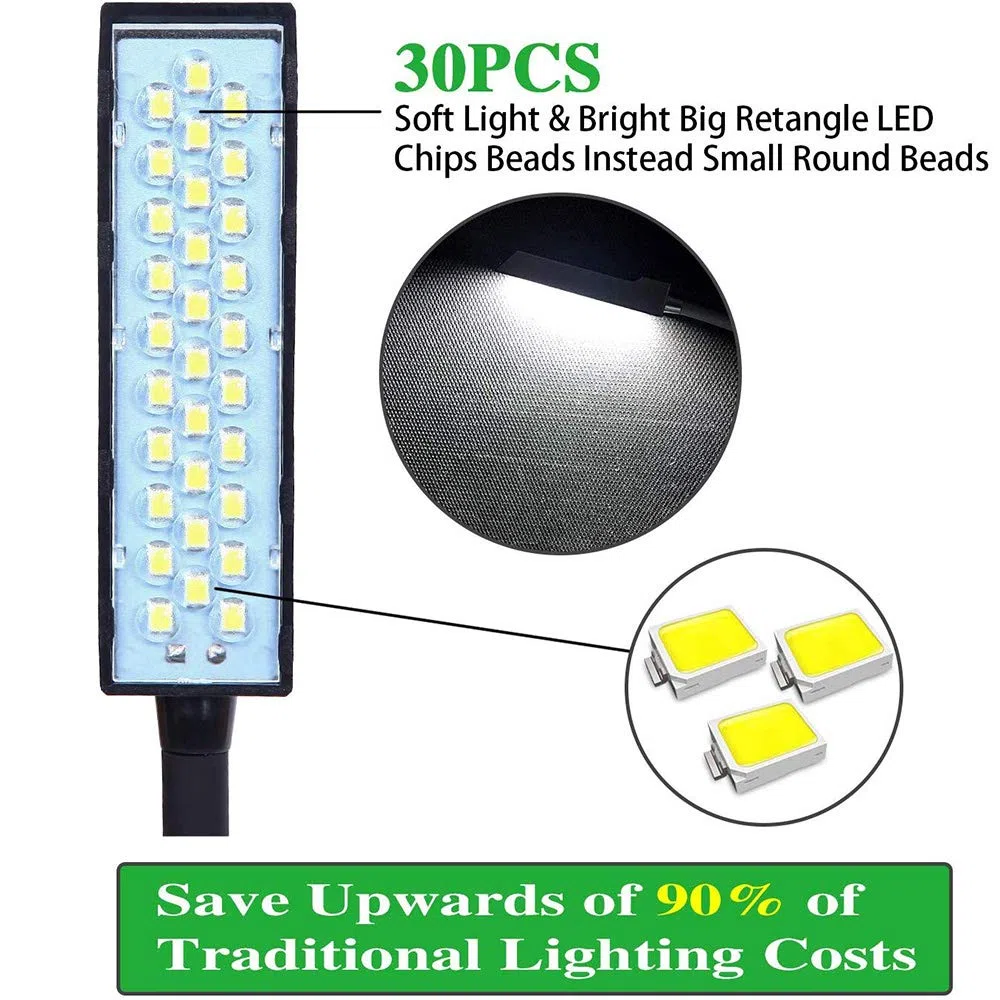 Lixada LED Nähmaschine Lampe 30-LED-Licht Arbeiten Beleuchtung Schwanenhalslampe mit Magnetfuß für alle Nähmaschine Leuchte,Schwarz,2 Stück