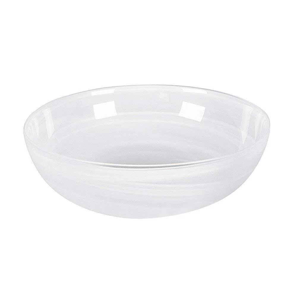 LEONARDO HOME Alabastro Glas-Schale, tiefer Design-Teller aus Glas, handgefertigte Deko-Schale in weiß, 9 x 28 x 28 cm (HxBxT), 031128