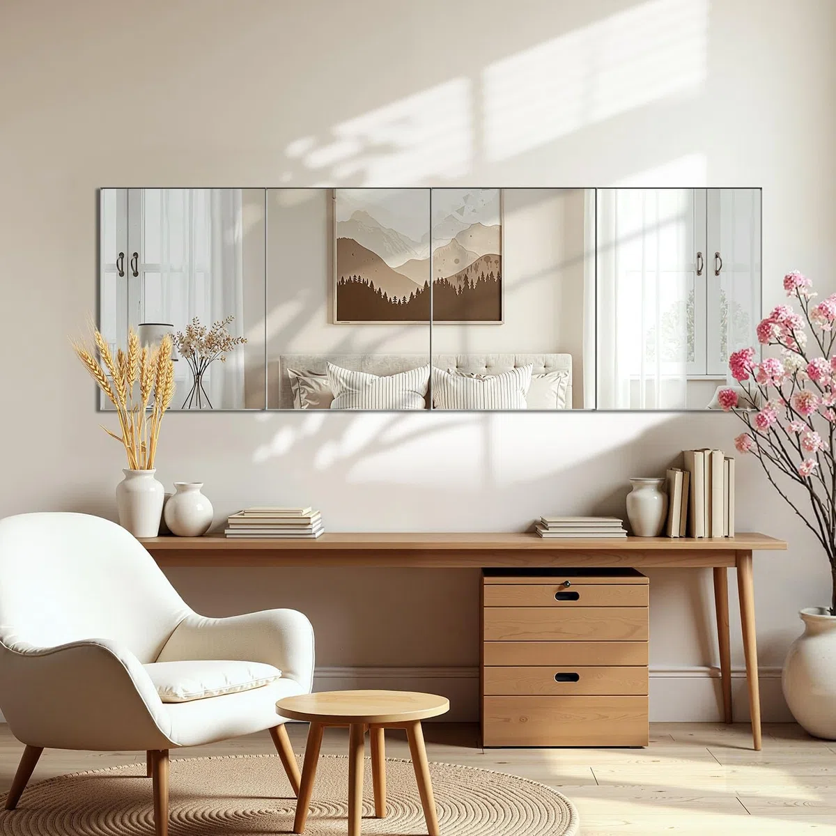 Klebespiegel Selbstklebend Spiegel zum Kleben Wandspiegel Spiegelfliesen Selbstklebend HD Acryl 2mm Dicke, Spiegel für Badezimmer Wohnzimmer Schlafzimmer Schrank (40 X 30 cm 4 Stücke, L)