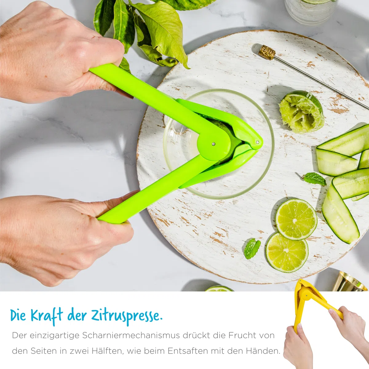 Dreamfarm FLUICER Zitronenpresse,die kraftvolle, platzsparende Zitruspresse, manuell, leicht verstaubar, für Limetten und Zitronen, spülmaschinenfest