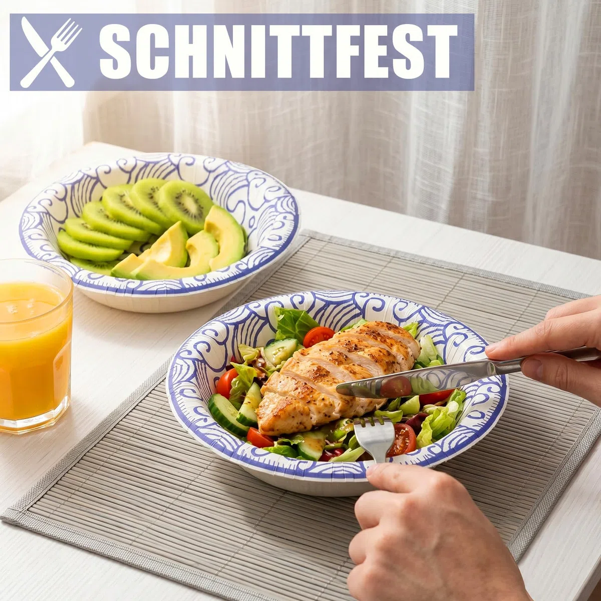 Suppenschalen Einweg 470 ml, 30 Stück, dicke Pappschüsseln mit Blau-weißes Porzellanmuster, mikrowellengeeignet und auslaufsicher, für Zuhause, Party, Picknick & Familienfeier