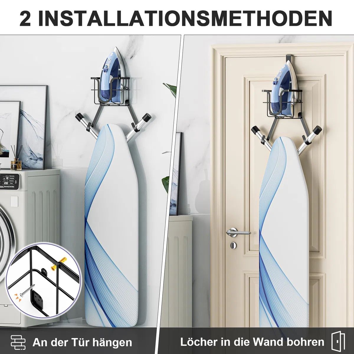 GGQ Bügelbretthalterung, Bügelbrett Halter Über Tür Und Bügelbrett Halterung Wand, Halterung Bügeleisen, Bügelbrett Wandhalterung, Waschküche Tür Bügeleisen Halter Hält Bügelbretter Dampfbügeleisen