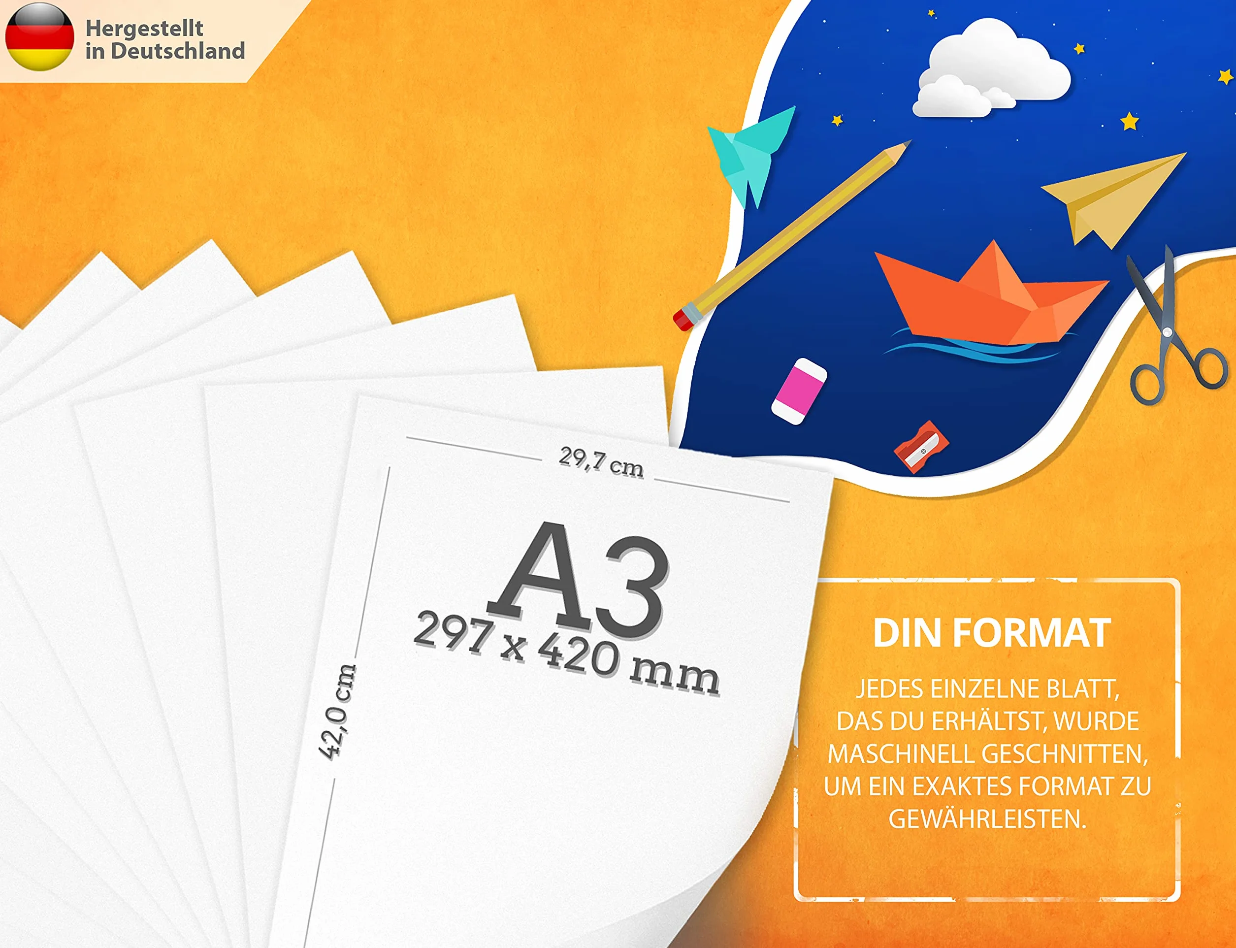 A3 Bastelkarton 300g/m² – 50 Blatt Fotokarton - PREMIUM PAPIER Reinweiß - Weißes Druckerpapier Weiss unbedruckt für Fotografie, Präsentationen, Basteln, FOTOKARTON, Karton - MADE IN GERMANY