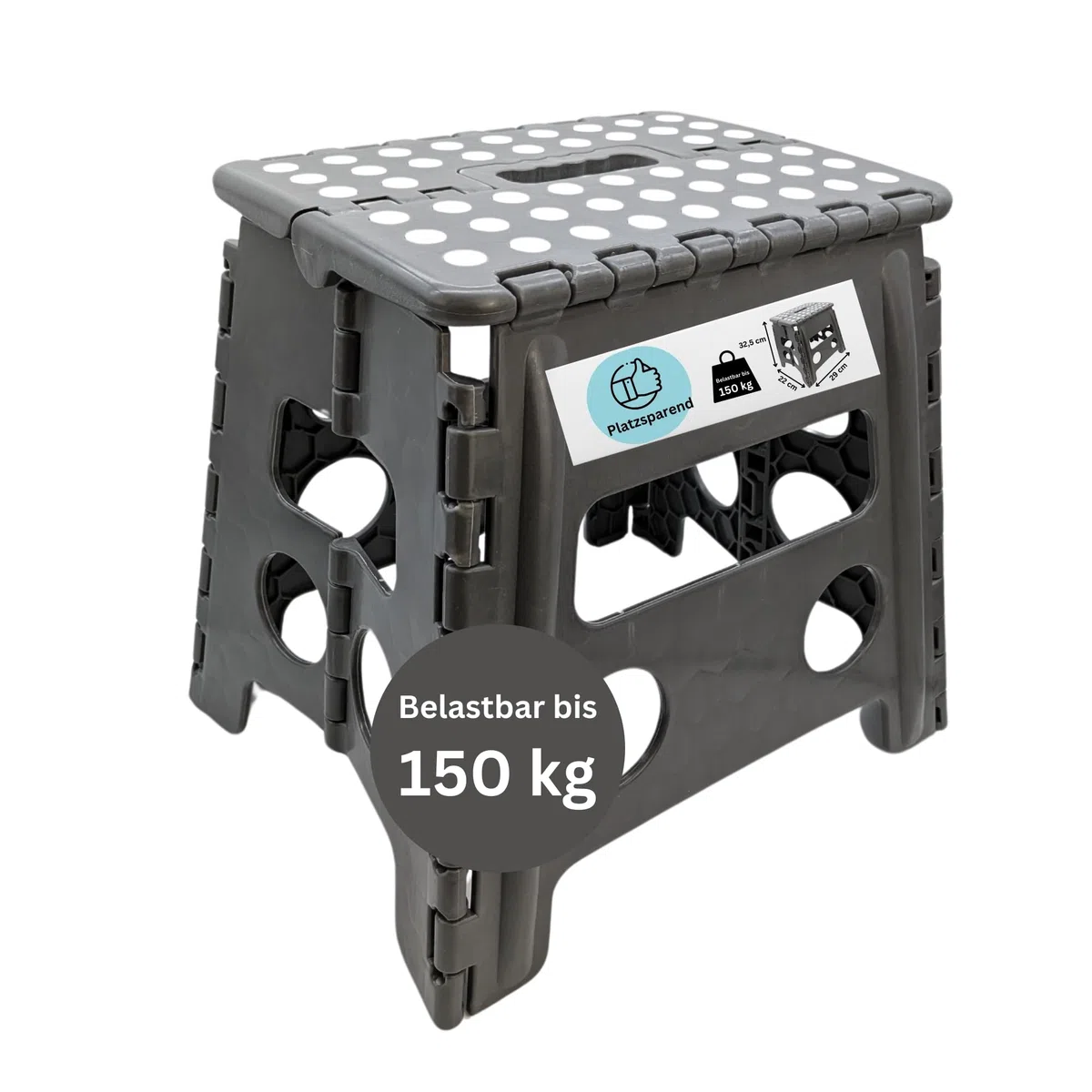 Hocker Tritthocker 29 x 22 x 32,5 cm faltbar für Erwachsene und Kinder bis 150 kg Klapphocker aus Kunststoff rutschfest und platzsparend mit praktischem Tragegriff & HLKauf-Block