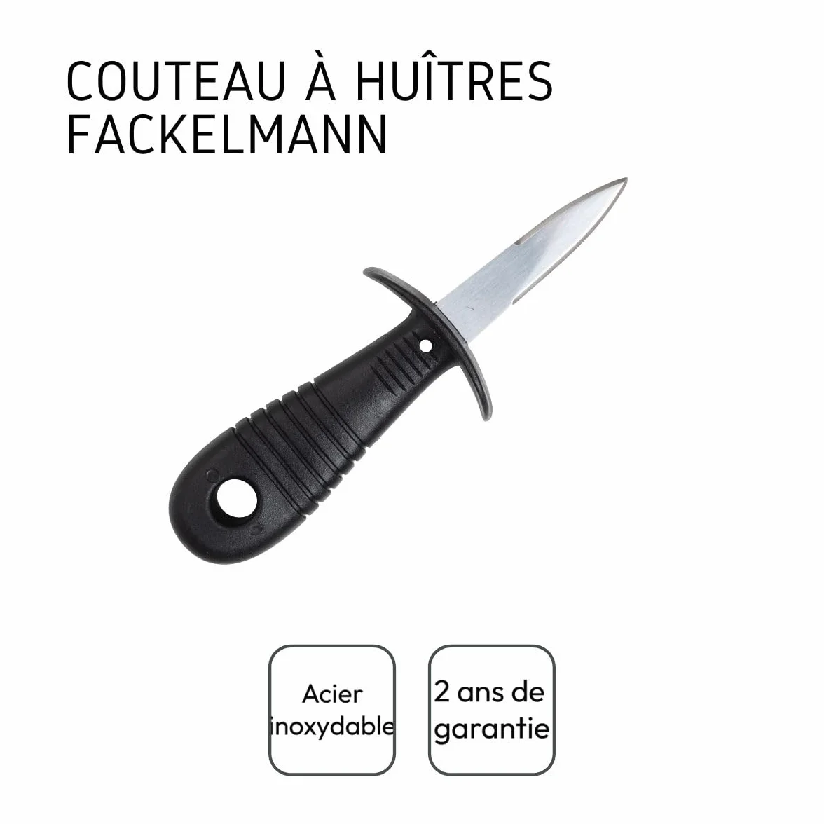 Fackelmann 06452 Austernmesser, Messer zum Öffnen von Austern, Austernmesser, Kunststoff, Edelstahl, Schwarz, 14,6 x 4,8 x 3,7 cm
