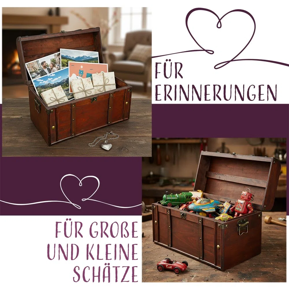 Kingpower Schatztruhe aus Holz 40 x 22 x 24 cm Box mit Schloss Schatzkiste Holztruhe Holzkiste Truhe