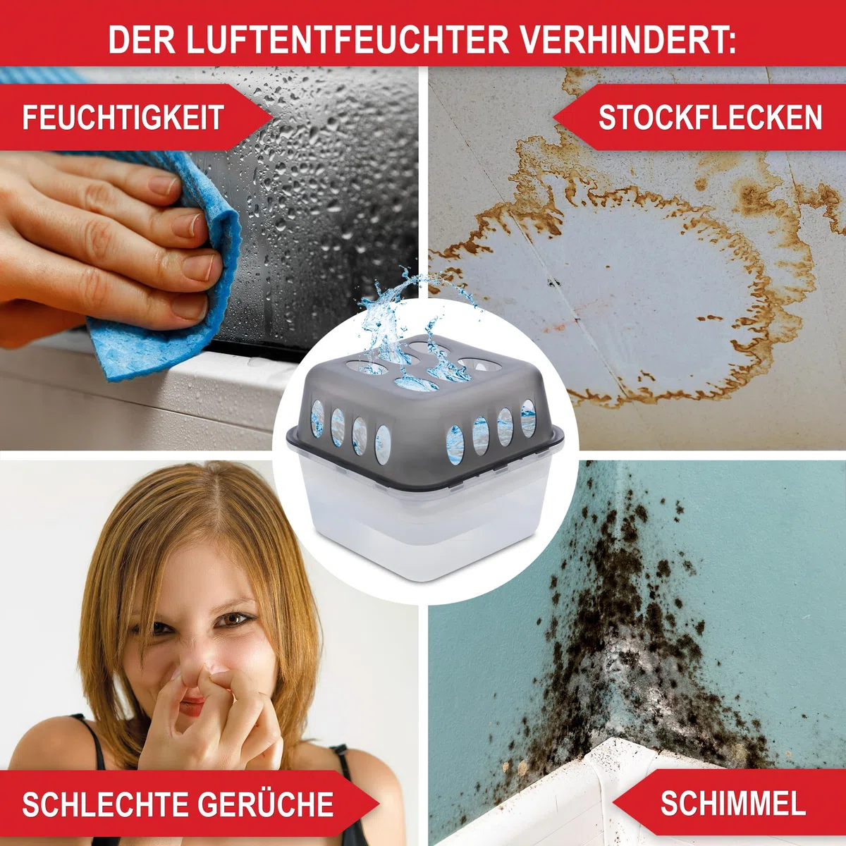 Onbest großes Luftentfeuchter Set-4x Entfeuchter mit 8x 400g Nachfüllbeutel Granulat–Gegen Feuchtigkeit, Schimmel&schlechte Gerüche–Raumentfeuchter ohne Strom-Luftentfeuchter Raumentfeuchter, Grau