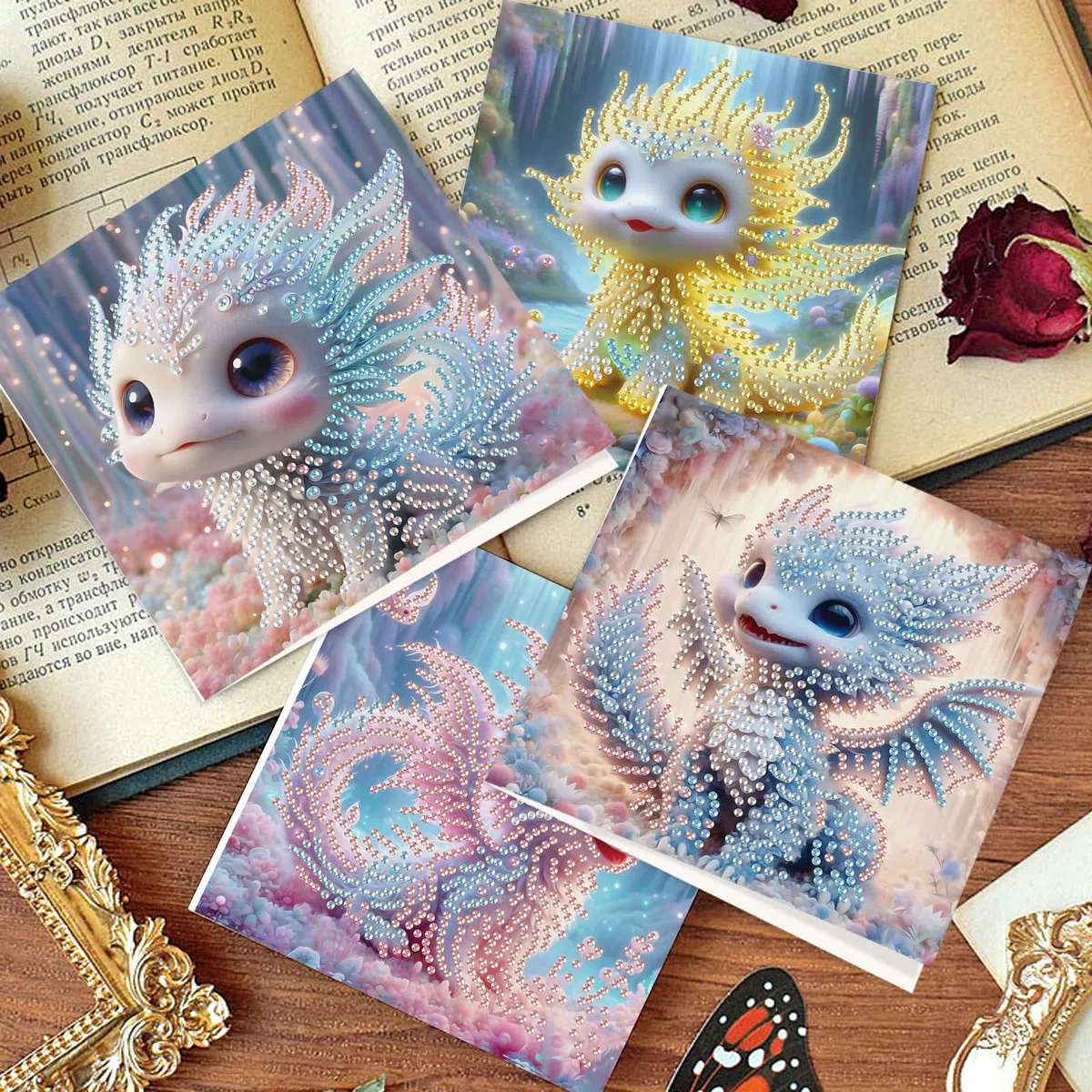 DCIDBEI 6 Stück Diamond Painting Grußkarte Diamond Painting Karten 5D DIY Diamant Painting Grußkarten Geschenk für Freunde und Familie Glückwunschkarten Geschenkkarte Geburtstagskarte Kleiner Drache