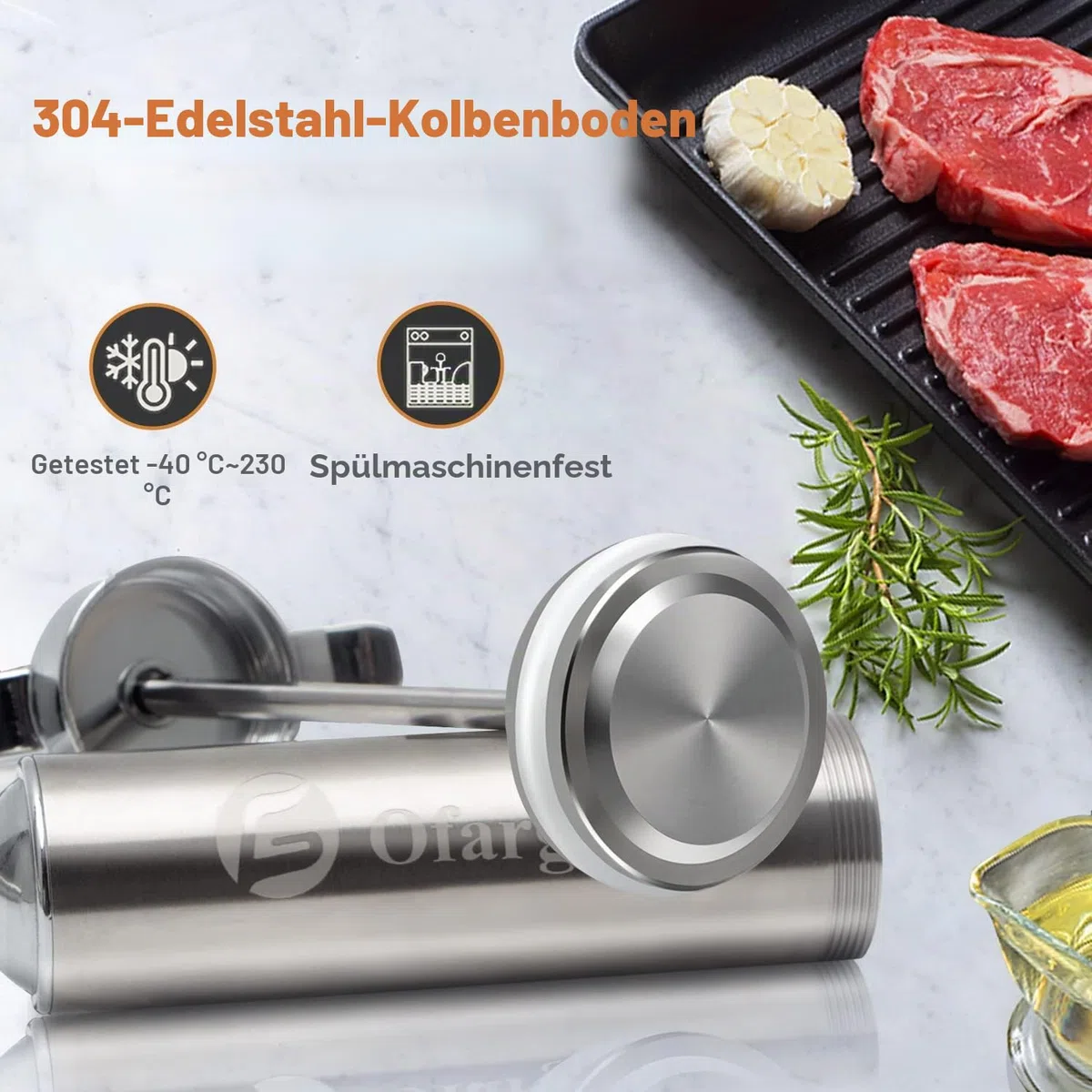 Ofargo Edelstahl Fleischspritze mit 3 Marinadeneinspritznadeln für Holzkohlegrills, 59 ml Fassungsvermögen, inklusive Bedienungsanleitung Geschenk für Männer und Frauen, die gerne grillen