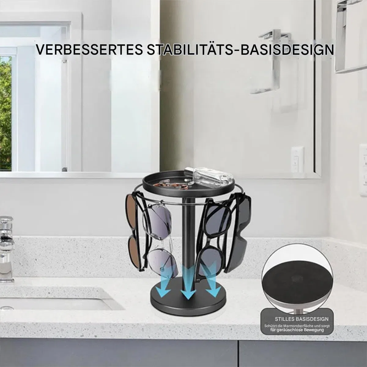 Sonnenbrillen-Organizer aus Metall, 360° Drehbarer Brillenhalter-Ständer, Brillen-Präsentationsständer mit Ablage für bis zu 12 Brillen, für Tisch, Nachttisch, Schreibtisch, Kommode und Heimdeko