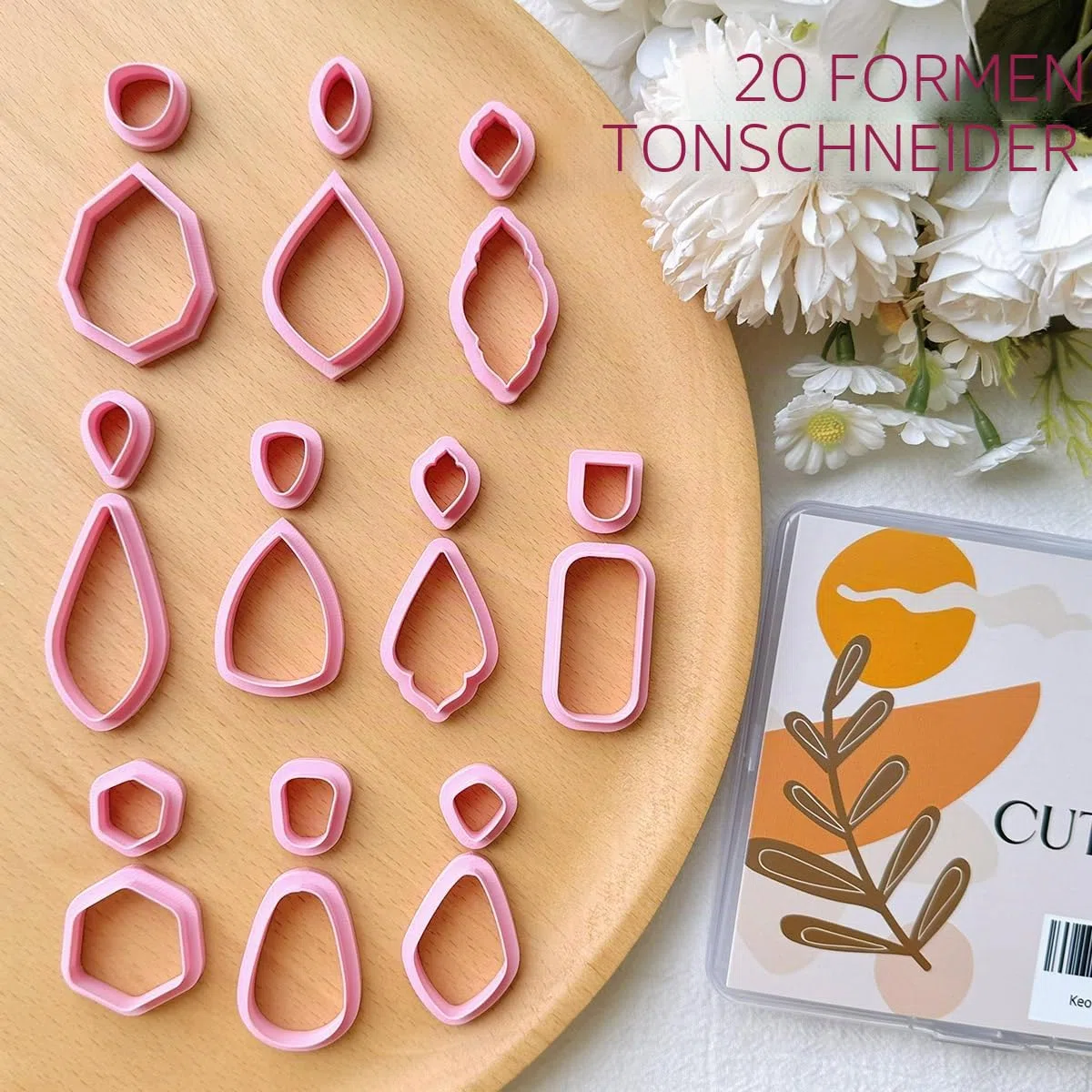 Keoker Tonschneider, organische Polymer-Ton-Schneider für Ohrringherstellung, 20 Formen, florale Polymer-Tonschneider, Nieten, Tonschneider für Polymer-Ton-Schmuck (A+B)