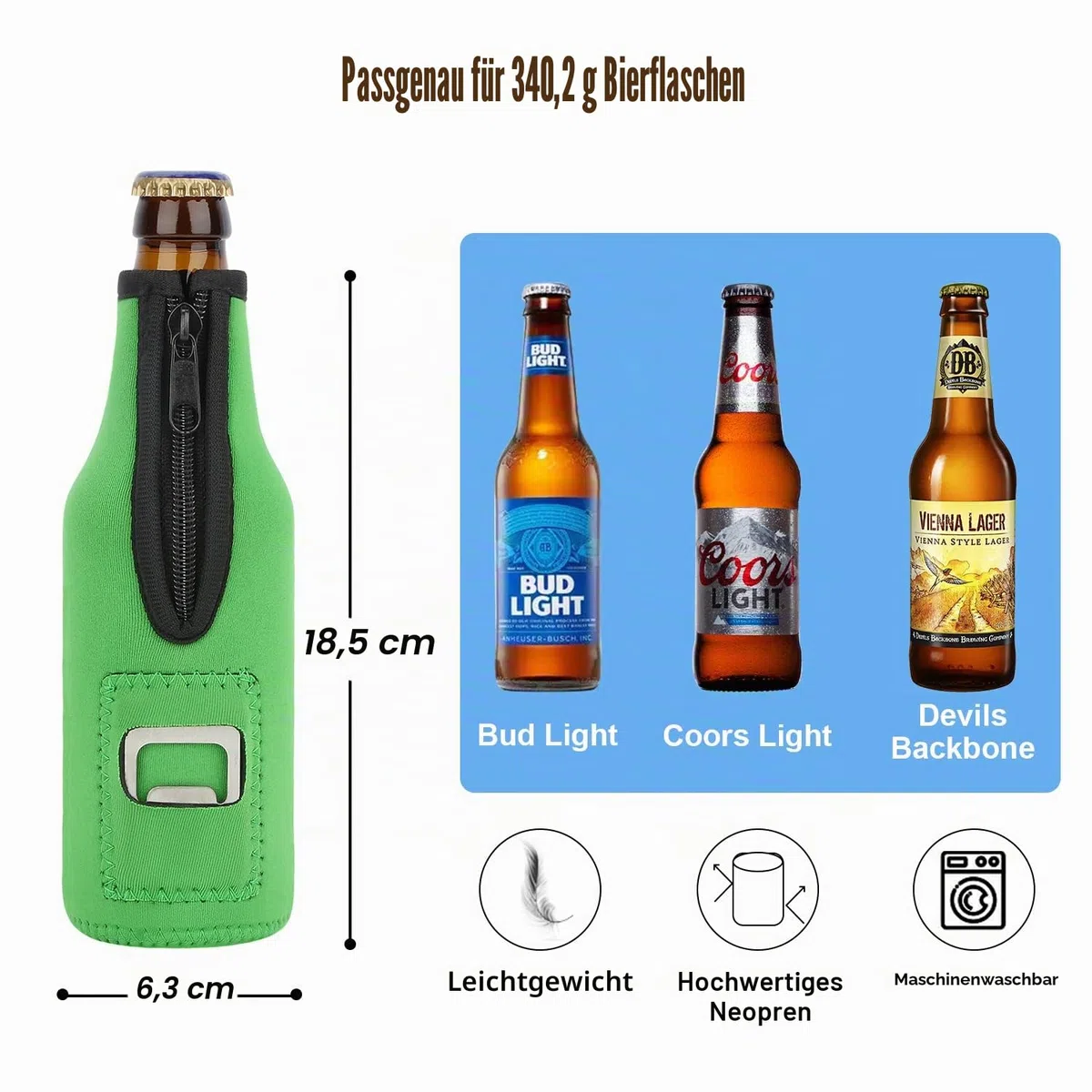 4 Stück 12oz 330 ml Bier Flaschenkühler Neopren Manschette Bierkühler Flaschen Kühlmanschette Getränkekühler Isoliert Reißverschluss für Outdoor Unterwegs Party Bierflasche Kühler