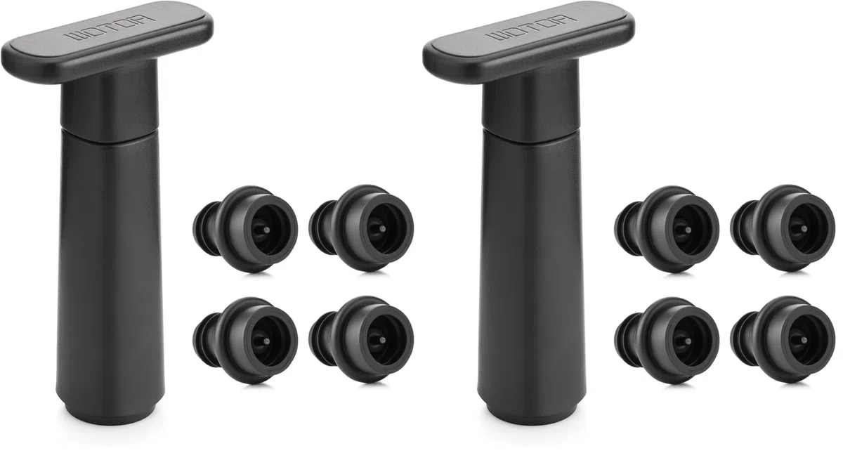 WOTOR Wein Vakuumpumpe mit 4 Stopfen, Weinflaschenverschluss, Weinkonservierer, wiederverwendbarer Weinverschluss hält Wein frisch, ideales Weinzubehör Geschenk (Packung mit 2)