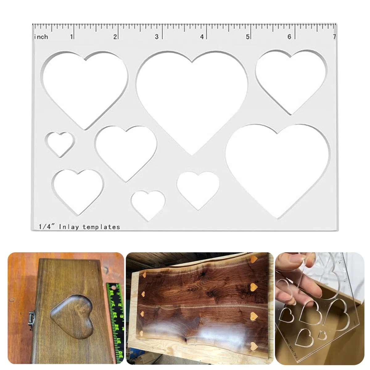 Dreiecks- oder Herz-Inlay-Vorlage in verschiedenen Größen, transparente Acryl-Schablone für Holzbearbeitungsbegeisterte und professionelle Inlay-Vorlage