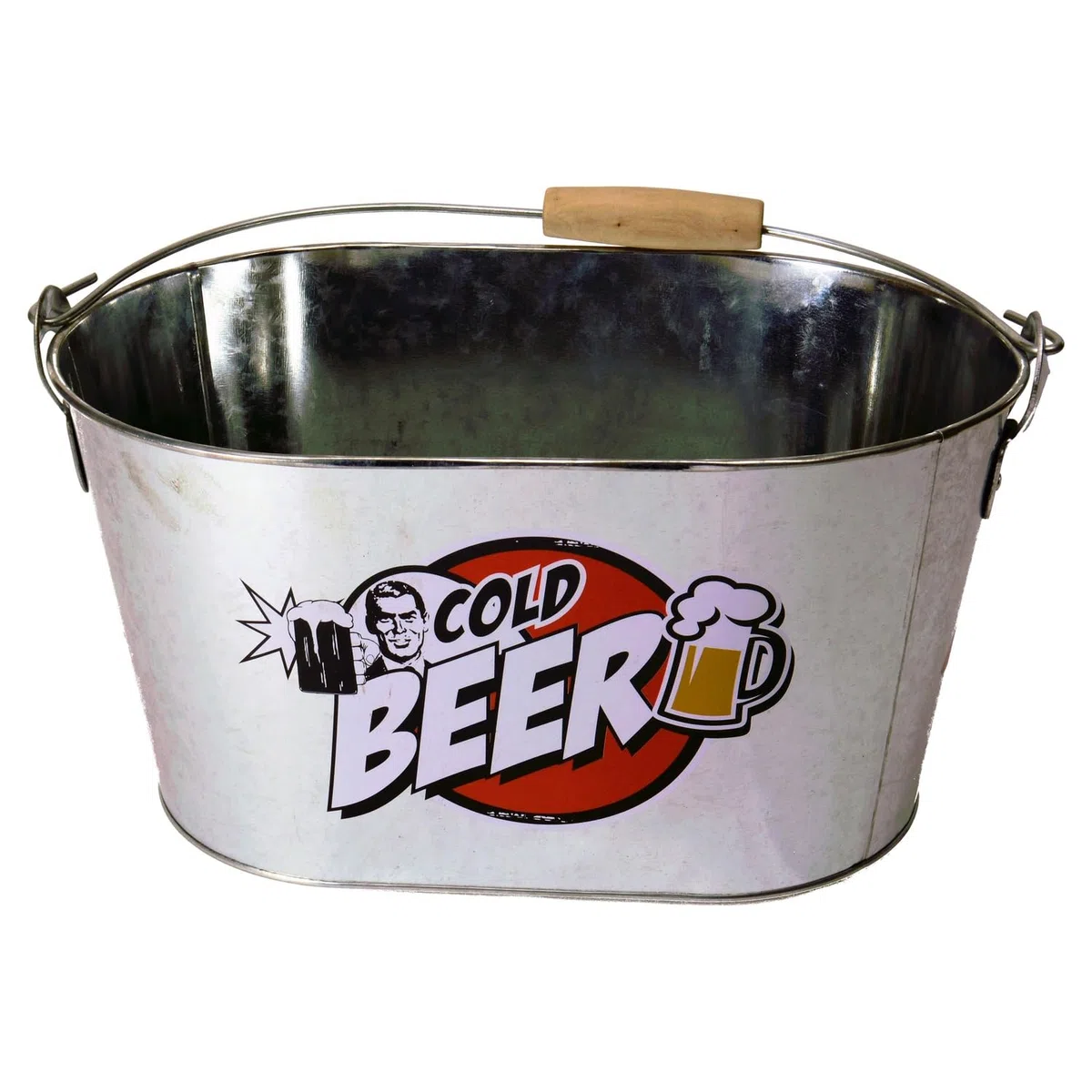 Out of the blue ovaler Metalleimer, Cold Beer, mit Holzhenkel und Griff, 2 Flaschenöffner INKL., ca. 26 x 13 cm, Silber, 26 x 13 x 4 cm