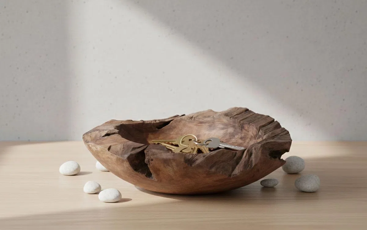 LB H&F Teakschale Dekoschale Holzschale Teak Schale Schmuckschale ca. Ø 30 cm massiv Wurzelholz natur handgemacht Schlüsselschale