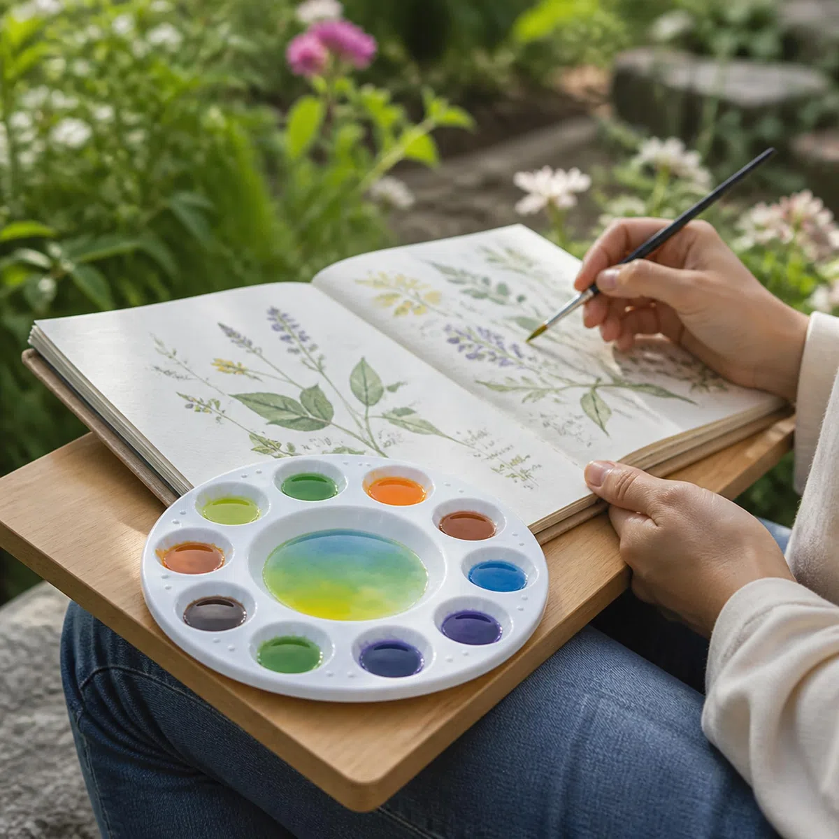 SINJEUN 30 Stück Runde Mischpalette mit 10 Mulden, Kunststoff Malpalette für Aquarell Malen und Kunsthandwerk, 16.2 cm Weiß