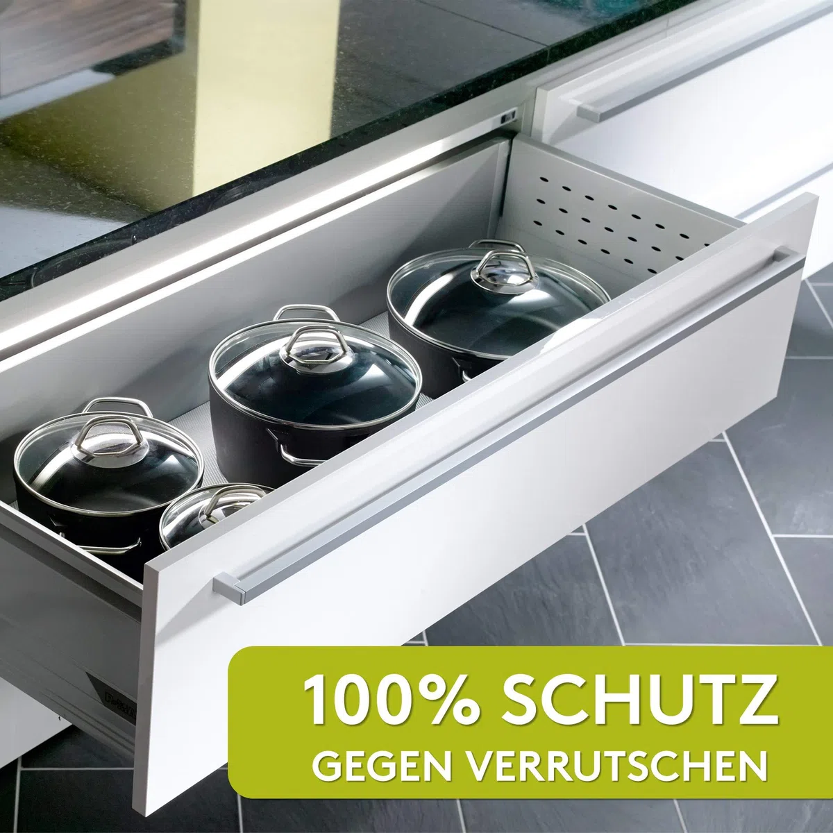 LILENO HOME Schubladenmatte 50x150 cm 2er Set (transparent) - Antirutschmatte Schubladen als Schubladeneinlage für Kühlschrank - Schublade Einlagen zuschneidbar als Antirutschmatten Küche