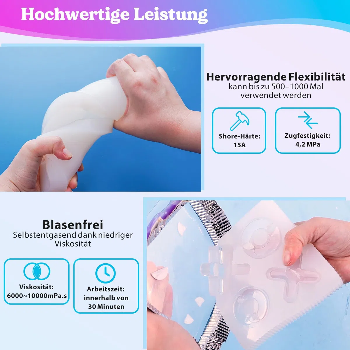 LET'S RESIN Flüssiges Silikon Kautschuk, 580g Lichtdurchlässiger Abformsilikon, 1: 1 Verhältnis Mischungsverhältnis Silikon für Silikonformen, Harzformen, Kerzenformen