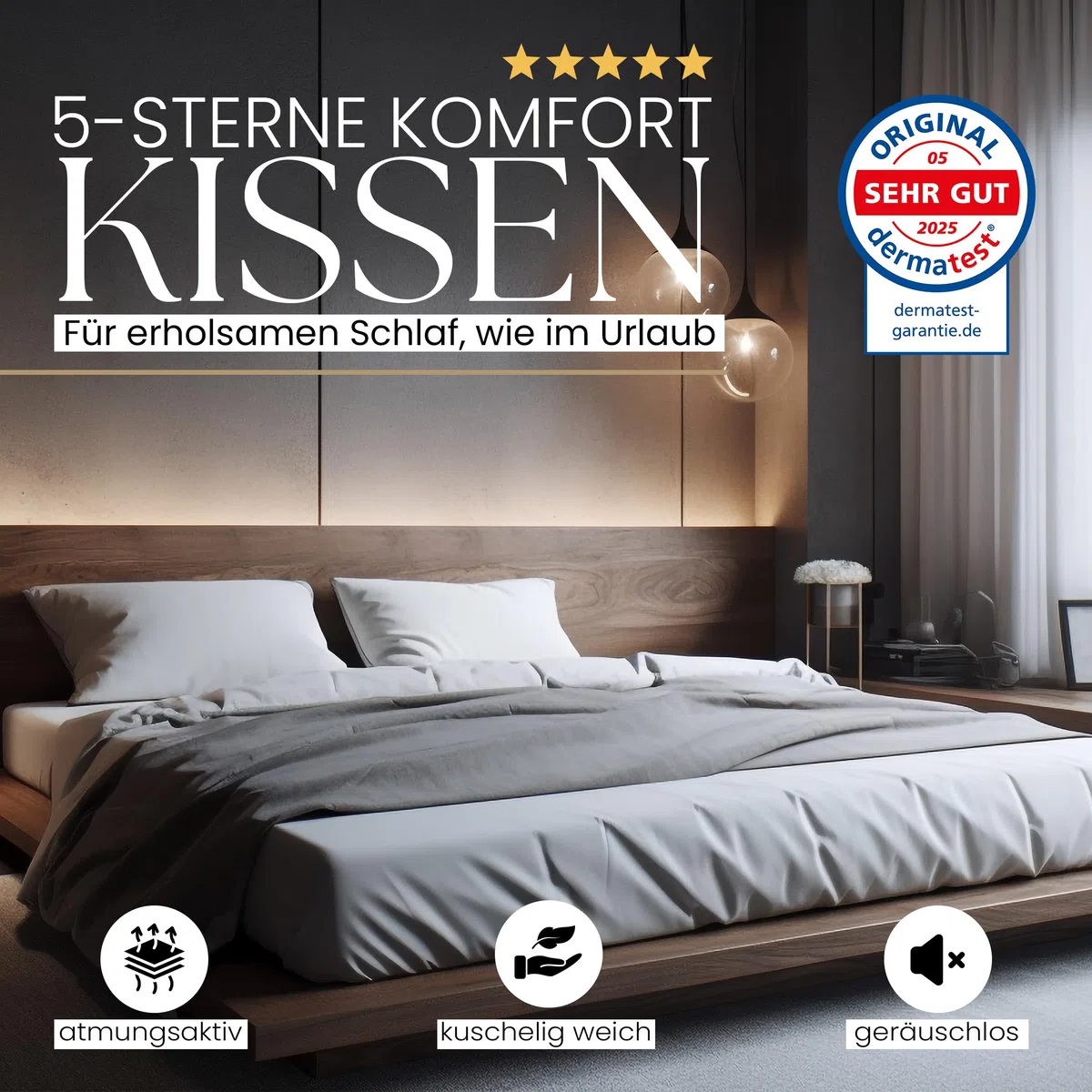 Gentle North Hochwertige Kopfkissen 40x80 cm groß in Hotelqualität - Flauschiges, gut gefülltes Schlafkissen für Allergiker geeignet (Ökotex 100 Zertifiziert) - 60° Waschbar
