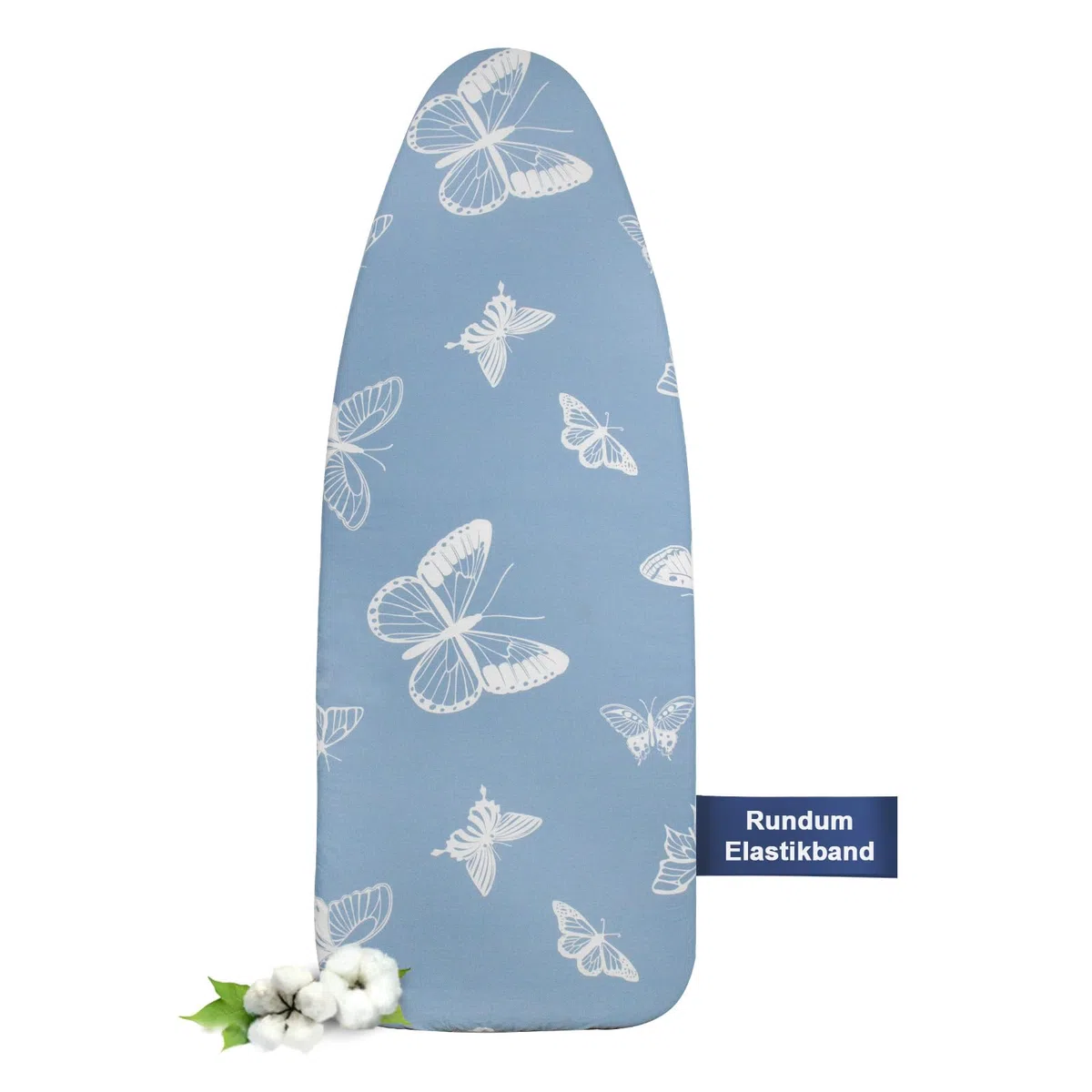 Bügelbrettbezug mit Dicker Polsterung 120x40, 125x45, Rundum-Elastikband, Klettverschlüsse, passend für Bügeltische, ideal für Dampfbügelstationen Ironing Board Cover (Blue (Butterfly)