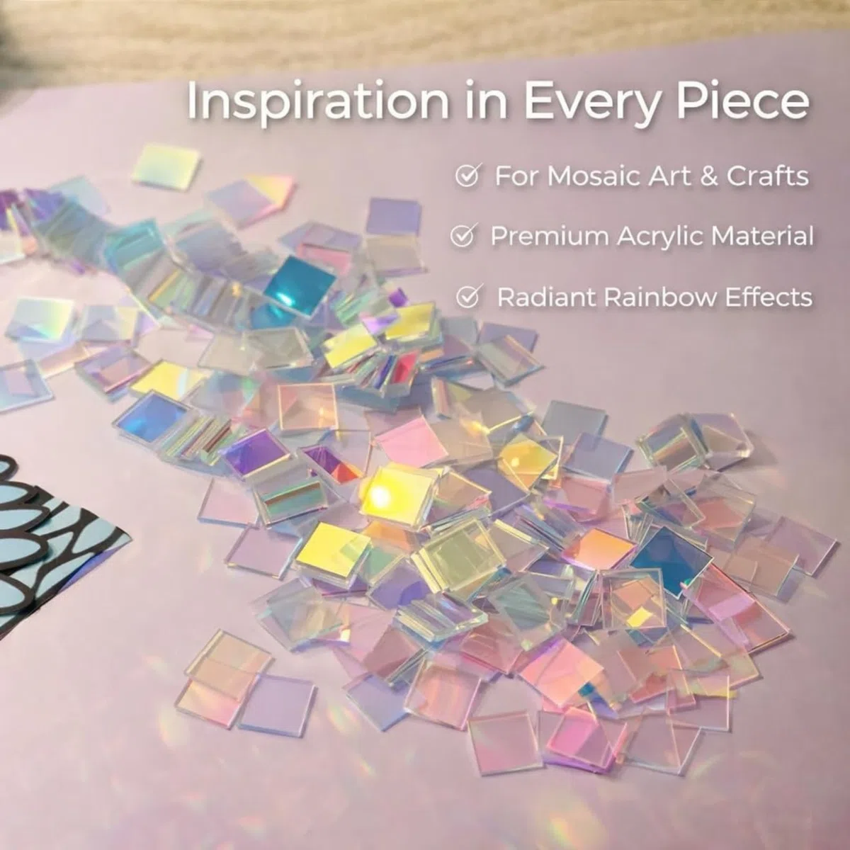 100 Stück Acryl Mosaiksteine Zum Basteln, Mini Irisierende Acryl Quadrate, Holografische Mosaikfliesen, Bunte Acrylplatten Für DIY, Mosaik Art, Bilderrahmen, Teller, Blumentöpfe, Dekoration (2 X 2 CM)