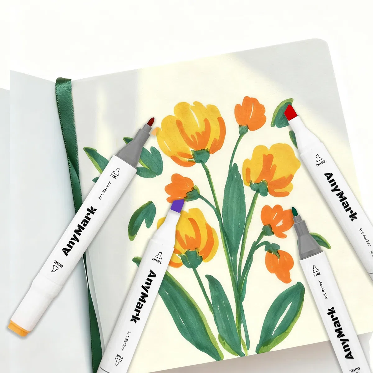 AnyMark Alkohol Marker, 60 Farben Marker Stifte Set, Twin Tip Künstler Stifte Set zum Zeichnen, Ausmalen und Skizzieren, Meißel- & Feinspitzen