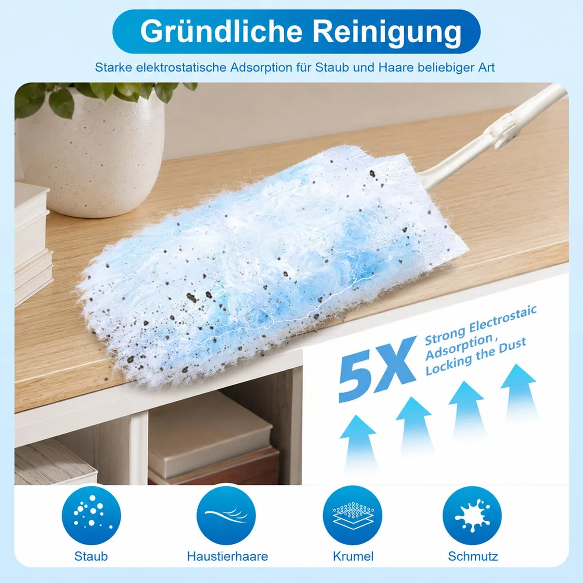 62 Stück Staubmagnete, Kompatibel mit Swiffer Staubmagnet Nachfüllpack, Einweg Magnetischer Feder-Staubwedel, Staubwedel Mit Teleskopstange, Zur Reinigung Von Staub/Haaren (60 Ersatzlappen + 2 Griffe)