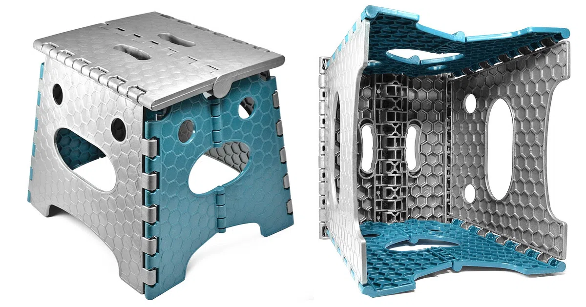 STARK Tritthocker faltbar 27 cm – Klapphocker für Kinder und Erwachsene, klappbar & stabil, rutschfest mit Griff – Faltbarer Hocker für Küche, Bad, Garten & Werkstatt, platzsparend (Grau-Blau)