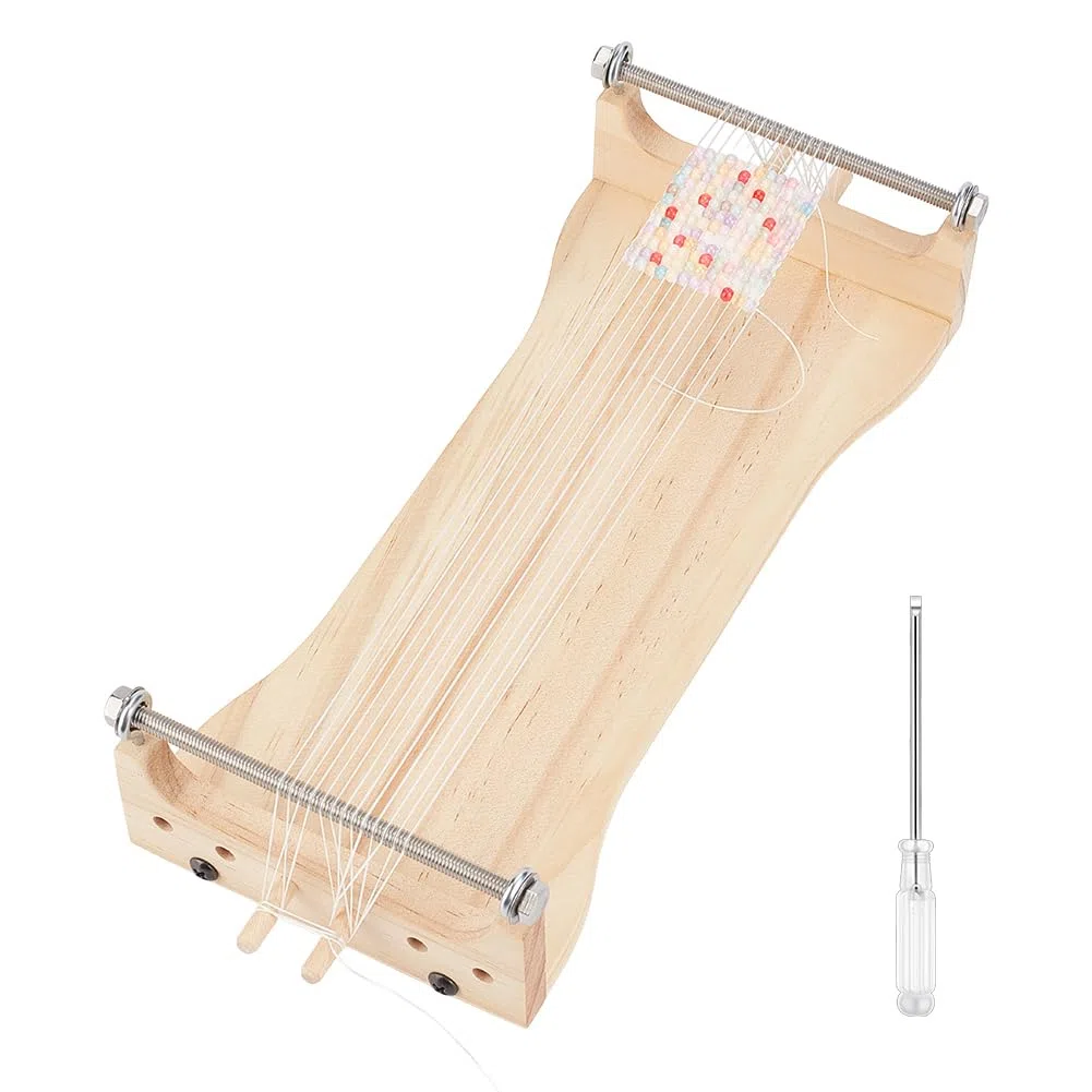 BENECREAT Holzperlen Webrahmen Set, Komplette Tablet Weaving Ausstattung mit Schraubenzieher für DIY Schmuckherstellung und Bastelprojekte, 27.4x12.5x6.3cm