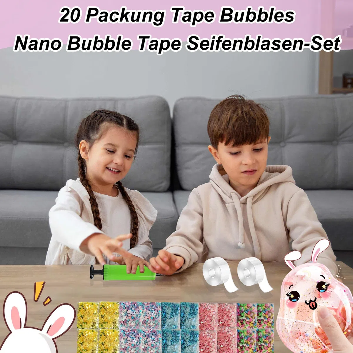 20 Stück Nano Bubble Tape Ball Set, Seifenblasen Flüssigkeit, Magisches Seifenblasen-Klebeband für Geburtstagsgeschenke, Seifenblasen DIY Bastelset Für Erwachsene Kinder Geburtstagsparty Stressabbau