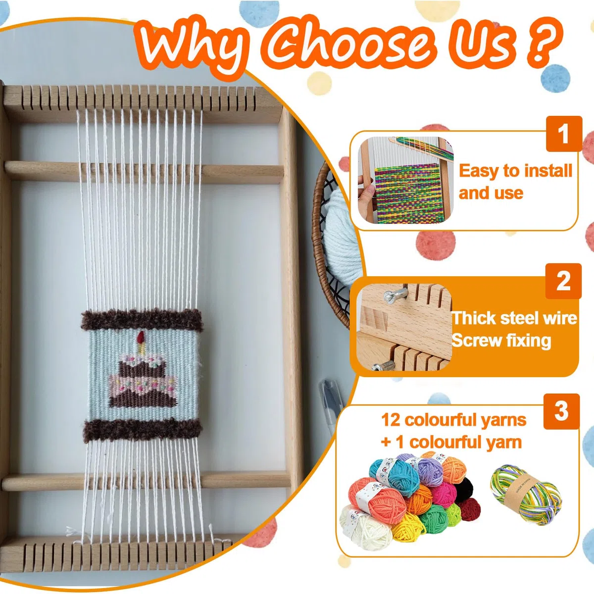 Webrahmen Kinder, DIY Holz Webrahmen Set 29 X 19 cm,Webstuhl Set mit 12 Farben Garn, Webkamm, Schere, Webstuhl Handarbeits, Webbrett Holz für Kinder 4-12 Jahre, Anfänger, zum Weben und Gestalten